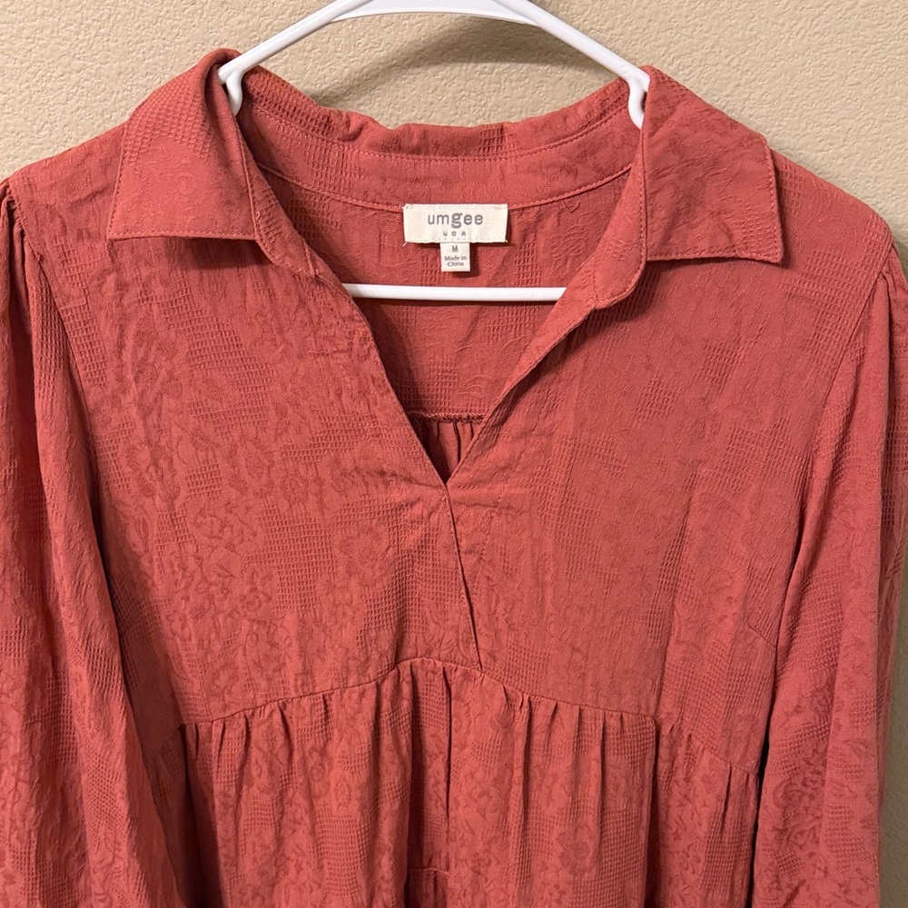 Umgee Long Sleeve Terracotta Dress - Picture 3 of 3